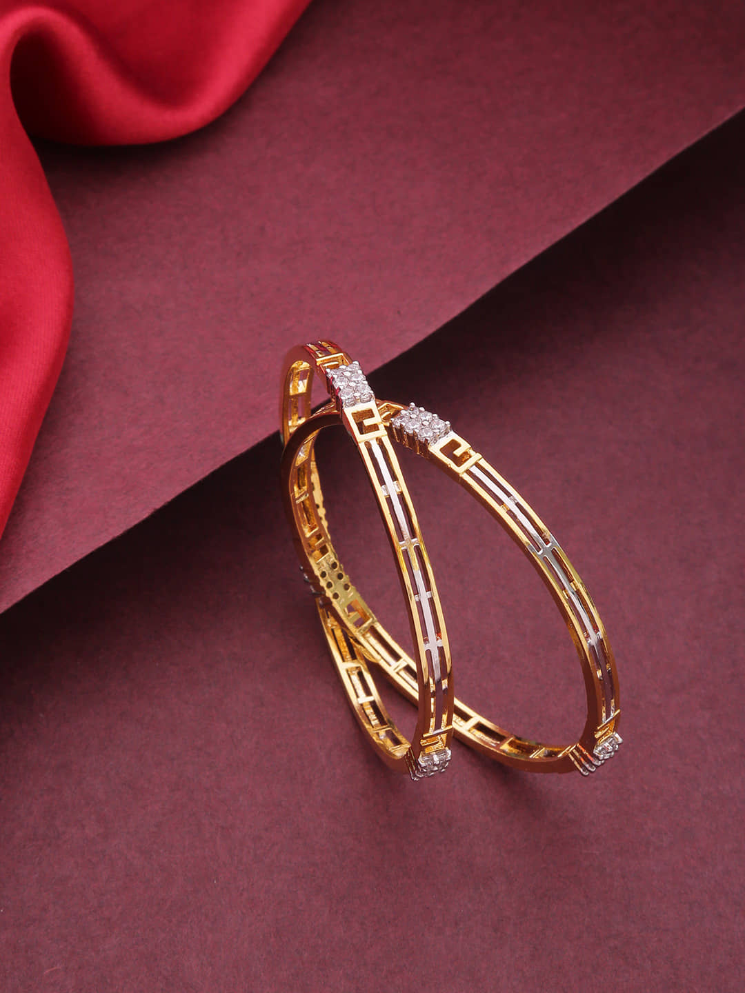 Priyaasi Gold-Plated Geometric Design Bangles with Artificial Stones for Women and Girls - Bangles & Bracelets | Buy online on ZillyBuy