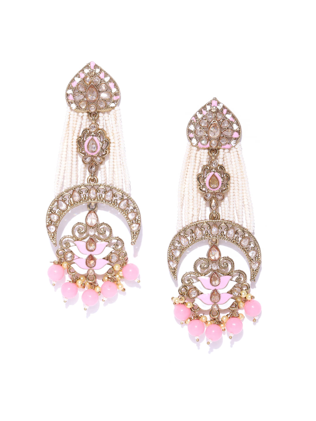     			Off-White Gold-Plated Enamelled Floral Drop Earrings
