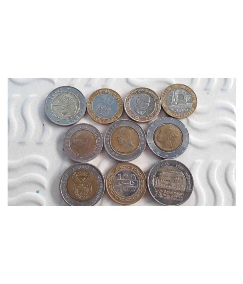 10 X All Different Coins Set - BIMETAL BIMETTALLIC BI-Metal - Thailand Italy Sri Lanka Bahrain France Ghana Kenya Mexico Turkey - World Foreign Coin 10 X All Different Coins Set - BIMETAL BIMETTALLIC BI-Metal - Thailand Italy Sri Lanka Bahrain France Ghana Kenya Mexico Turkey - World Foreign Coin