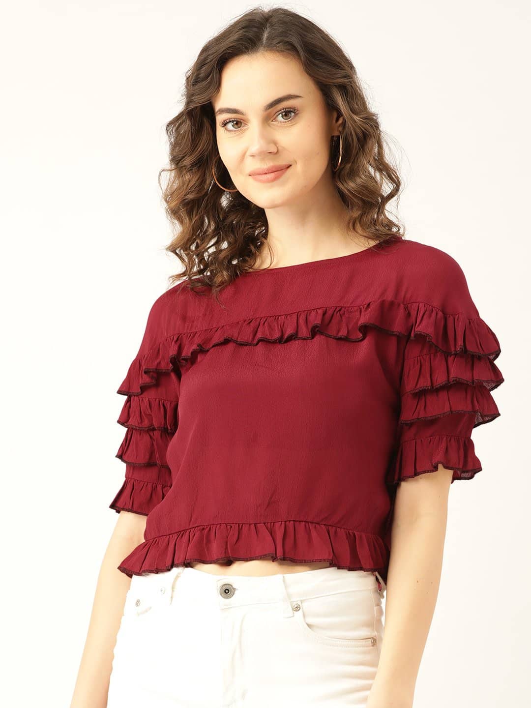 MARC LOIRE Women's Cotton Blend Regular Top ( Maroon )