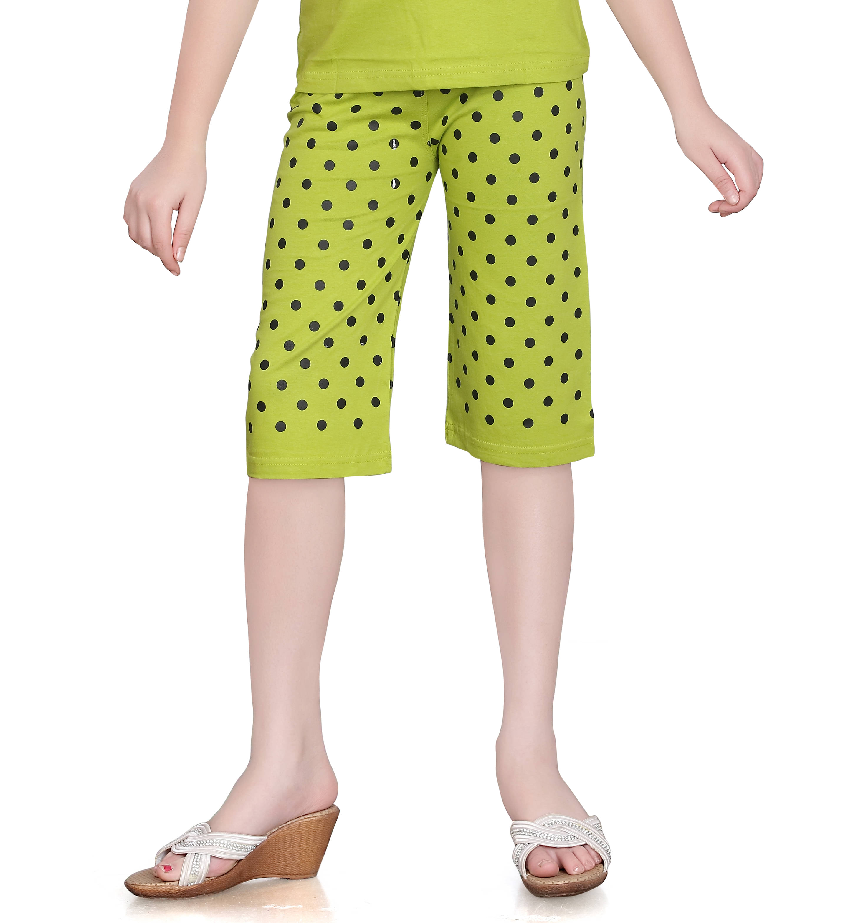     			Sinimini Pack of 1 Girls Cotton Capris ( Green )