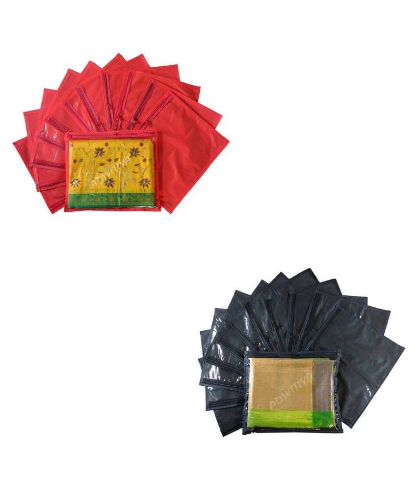 ADWITIYA - Set of 24 Pcs Non-Woven Designer Single Saree Salwar Suit Shirt Jeans Bedsheet Garment Cloth Organizer Cover Case - Red & Black ADWITIYA - Set of 24 Pcs Non-Woven Designer Single Saree Salwar Suit Shirt Jeans Bedsheet Garment Cloth Organizer Cover Case - Red & Black