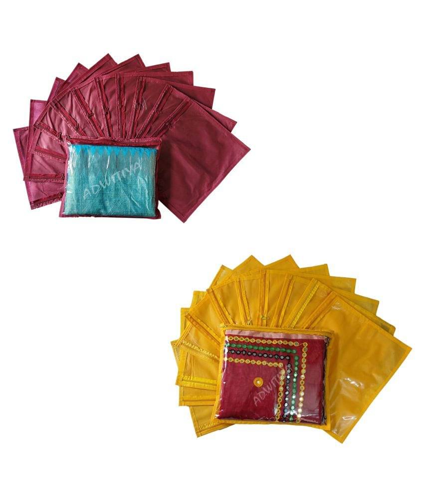 ADWITIYA - Set of 24 Pcs Non-Woven Designer Single Saree Salwar Suit Shirt Jeans Bedsheet Garment Cloth Organizer Cover Case - Maroon & Yellow ADWITIYA - Set of 24 Pcs Non-Woven Designer Single Saree Salwar Suit Shirt Jeans Bedsheet Garment Cloth Organizer Cover Case - Maroon & Yellow