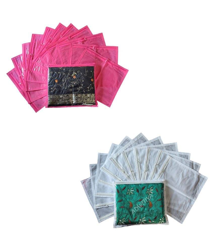 ADWITIYA - Set of 24 Pcs Non-Woven Designer Single Saree Salwar Suit Shirt Jeans Bedsheet Garment Cloth Organizer Cover Case - Pink & White ADWITIYA - Set of 24 Pcs Non-Woven Designer Single Saree Salwar Suit Shirt Jeans Bedsheet Garment Cloth Organizer Cover Case - Pink & White
