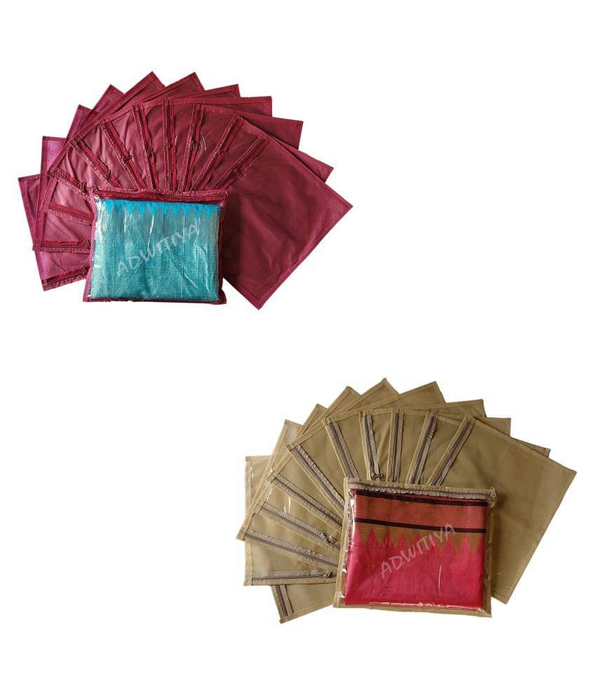 ADWITIYA - Set of 24 Pcs Non-Woven Designer Single Saree Salwar Suit Shirt Jeans Bedsheet Garment Cloth Organizer Cover Case - Maroon & Beige ADWITIYA - Set of 24 Pcs Non-Woven Designer Single Saree Salwar Suit Shirt Jeans Bedsheet Garment Cloth Organizer Cover Case - Maroon & Beige
