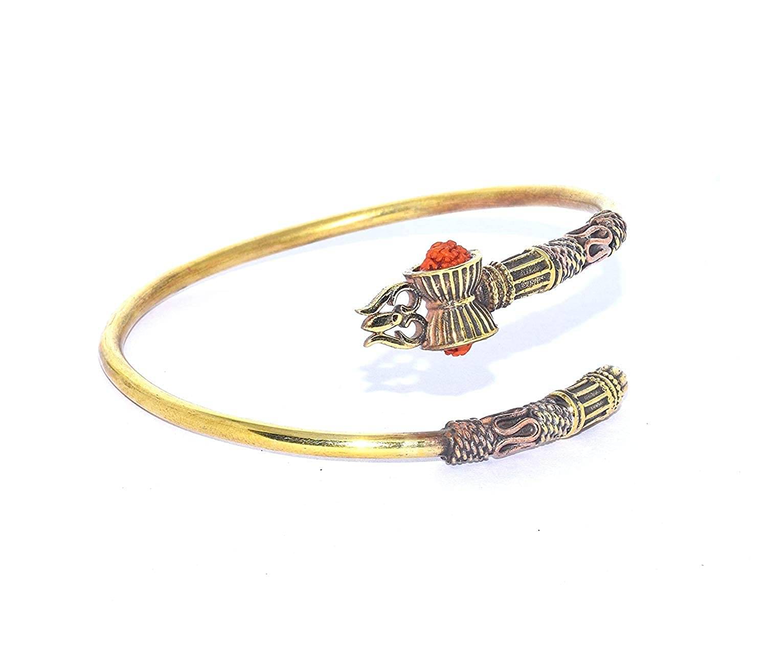     			Rudradivine Designer metal Trishul Rudraksha Damru Kada Bracelet Bangle for Men and Boys Gold Trishul Damroo Designer Kada Bracelet Bangle for Women and Men (Flexible)