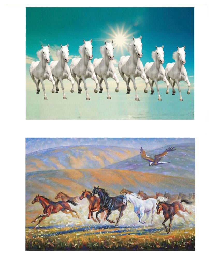     			wallpics Vastu Seven Running Horses Waterproof Vinyl Art Prints Without Frame