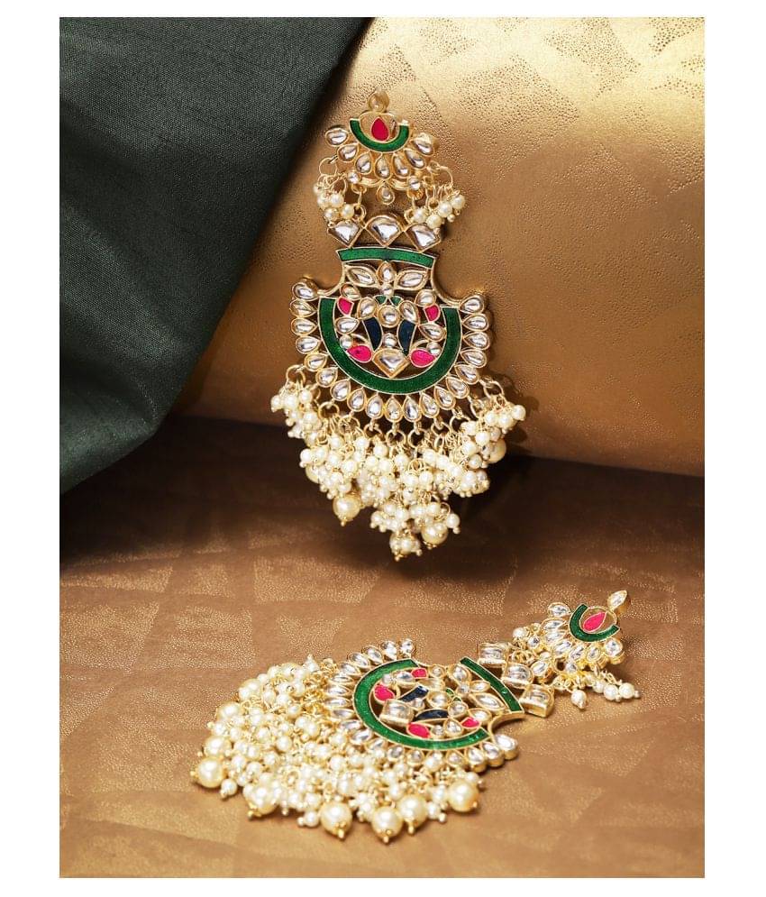     			Priyaasi Gold-Plated Kundan Chandbalis for Women and Girls (Multicolor)