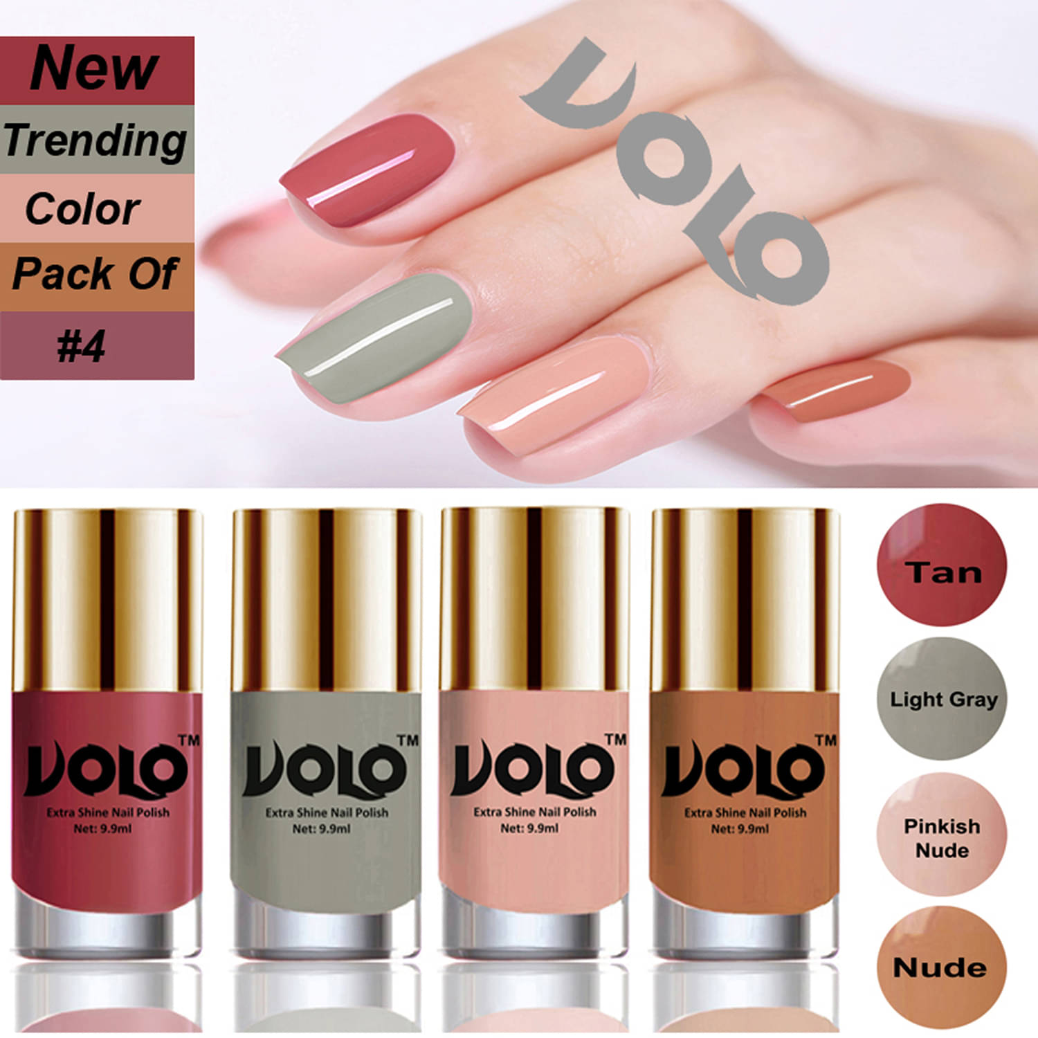 Volo HD Colors High-Shine Long Lasting Non Toxic Professional Nail Polish Set of 4(Tan, Light Grey , Pinkish Nude, Nude) Volo HD Colors High-Shine Long Lasting Non Toxic Professional Nail Polish Set of 4(Tan, Light Grey , Pinkish Nude, Nude)