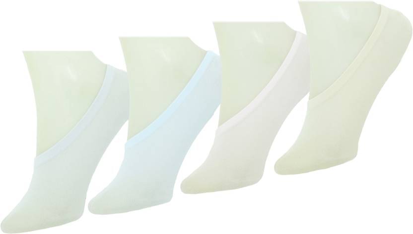     			Loafer Socks with Anti-Slip Silicon for women Pack of 4 (Color - White, 2 Cream, Sky Blue)