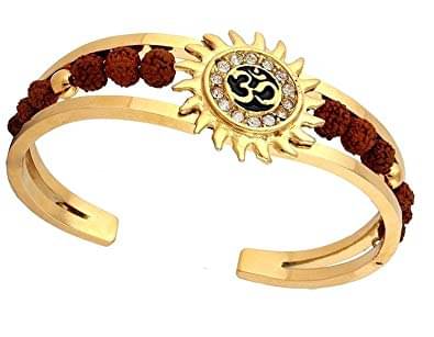     			Rudraksh American Diamond Gold Meena Om Sun Men Cuff Kada Bracelet