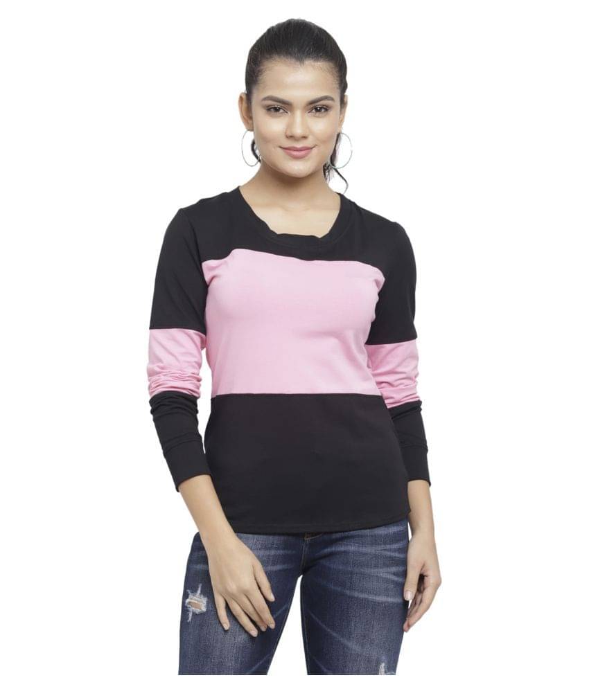     			N-Gal Women Cotton Blend Solid Regular Fit Round Neck T-Shirt ( Multi Color )