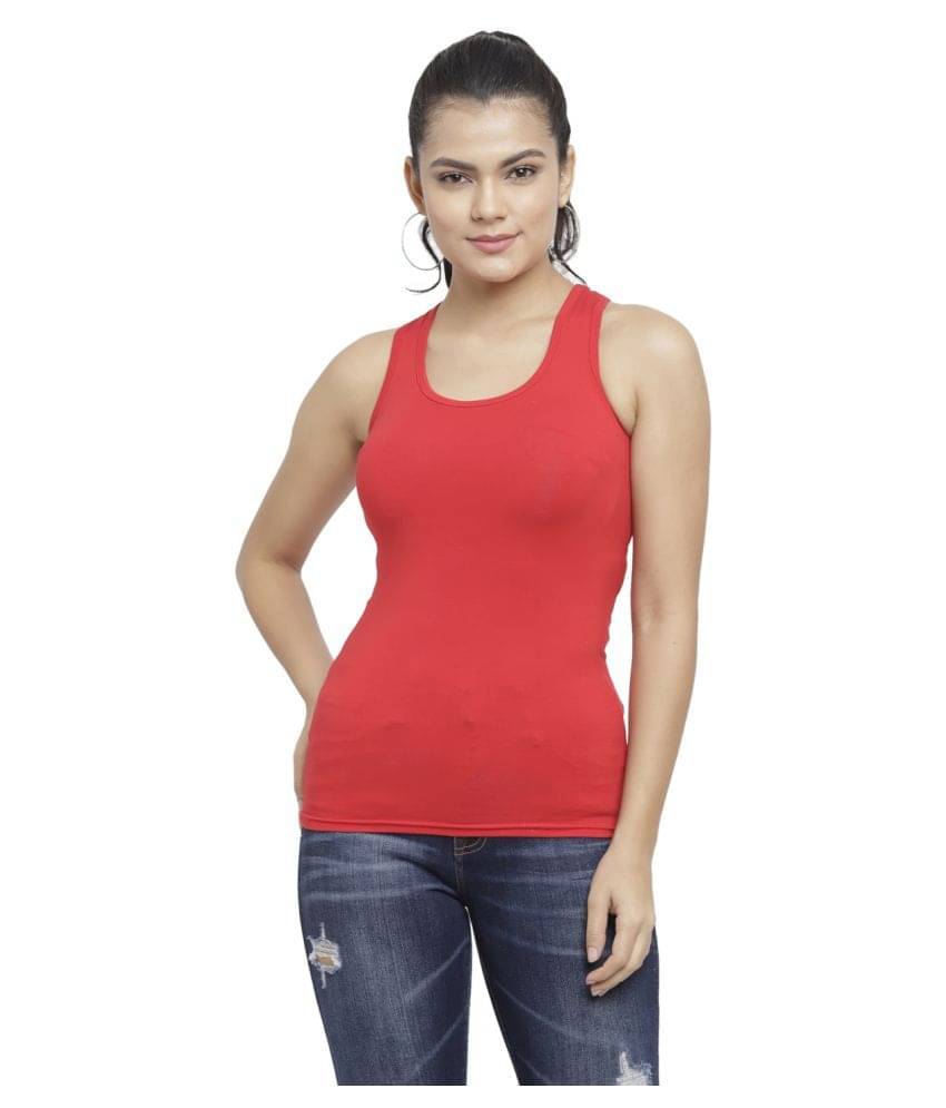     			N-Gal Red Cotton Lycra Tank Tops