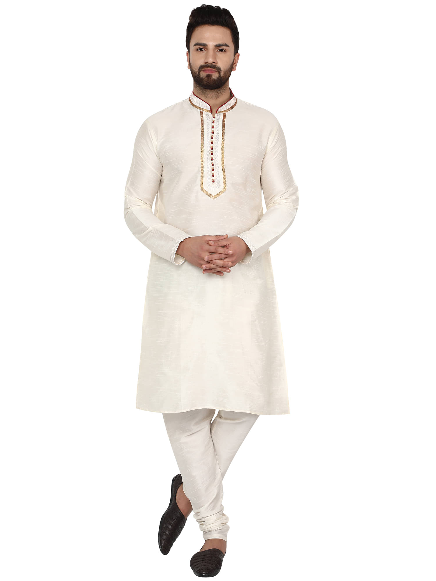     			SKAVIJ Off-White Silk Blend Kurta Pyjama Set Pack of 2