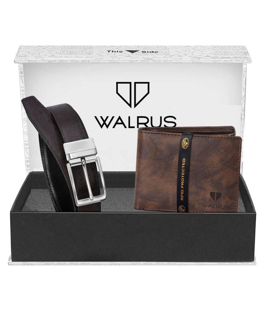     			Walrus black and brown Leather Combo Belt pack of 2