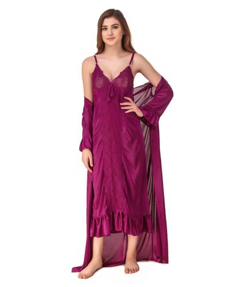 Reposey Satin Nighty & Night Gowns - Purple     			Reposey Satin Nighty & Night Gowns - Purple