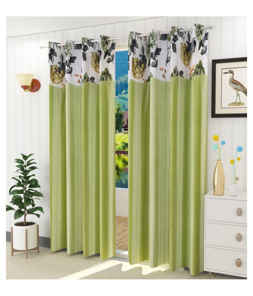     			Homefab India Floral Blackout Eyelet Door Curtain 7ft (Pack of 2) - Green