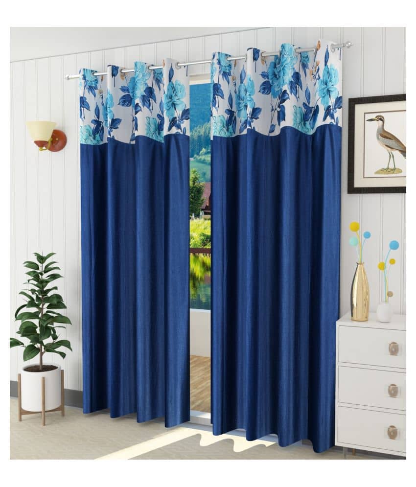 Homefab India Floral Blackout Eyelet Door Curtain 7ft (Pack of 2) - Grey