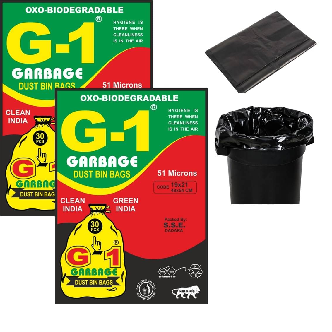     			G 1 Oxy Biodegradable Garbage Bags, Black, Small & Medium, 19X21, 60 pcs, Pack of 2