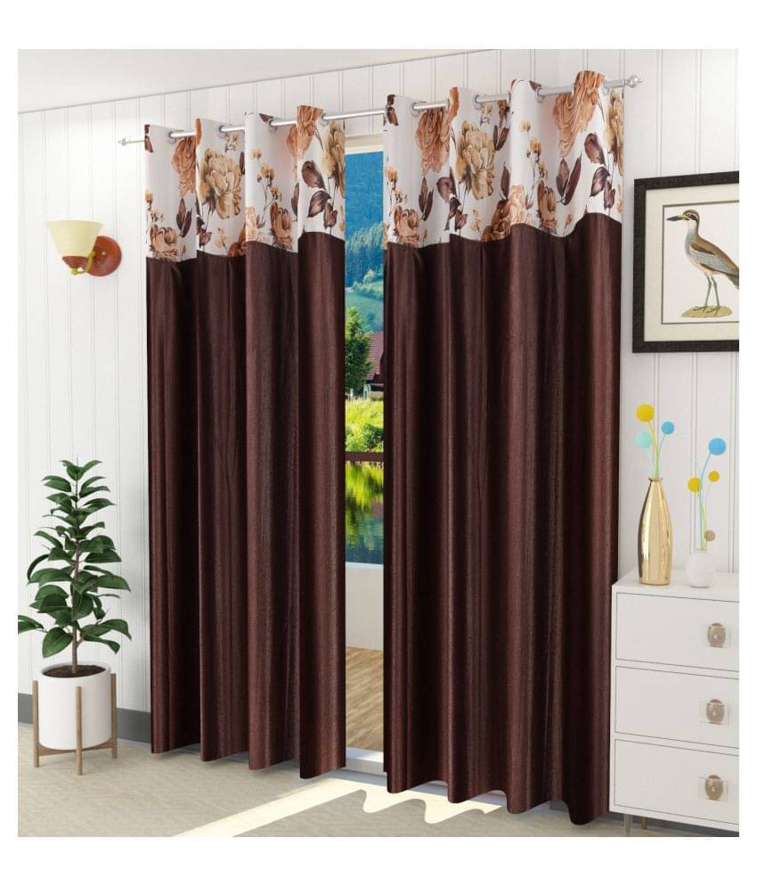     			Homefab India Floral Blackout Eyelet Door Curtain 7ft (Pack of 2) - Coffee