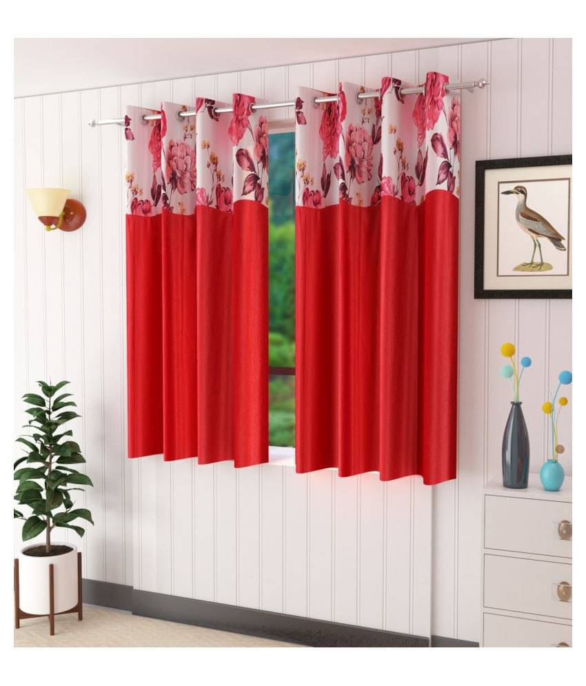 Homefab India Floral Blackout Eyelet Window Curtain 5ft (Pack of 2) - Maroon Homefab India Floral Blackout Eyelet Window Curtain 5ft (Pack of 2) - Maroon