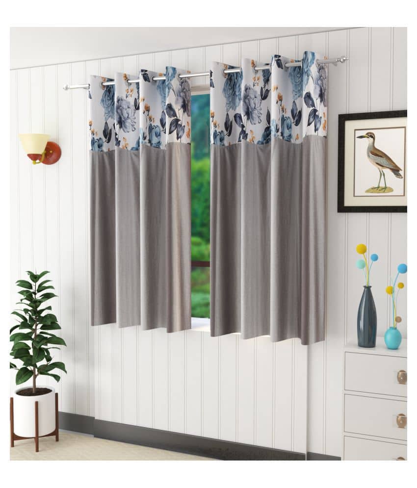 Homefab India Floral Blackout Eyelet Door Curtain 7ft (Pack of 2) - Grey