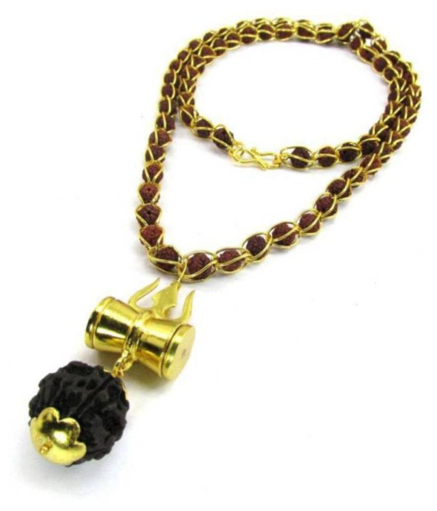 Shiv Shakti Kavach 5 Mukhi Rudraksha Mala With Shiv Trishul & Damru Brass Necklace Brass Brass Pendant Set Shiv Shakti Kavach 5 Mukhi Rudraksha Mala With Shiv Trishul & Damru Brass Necklace Brass Brass Pendant Set