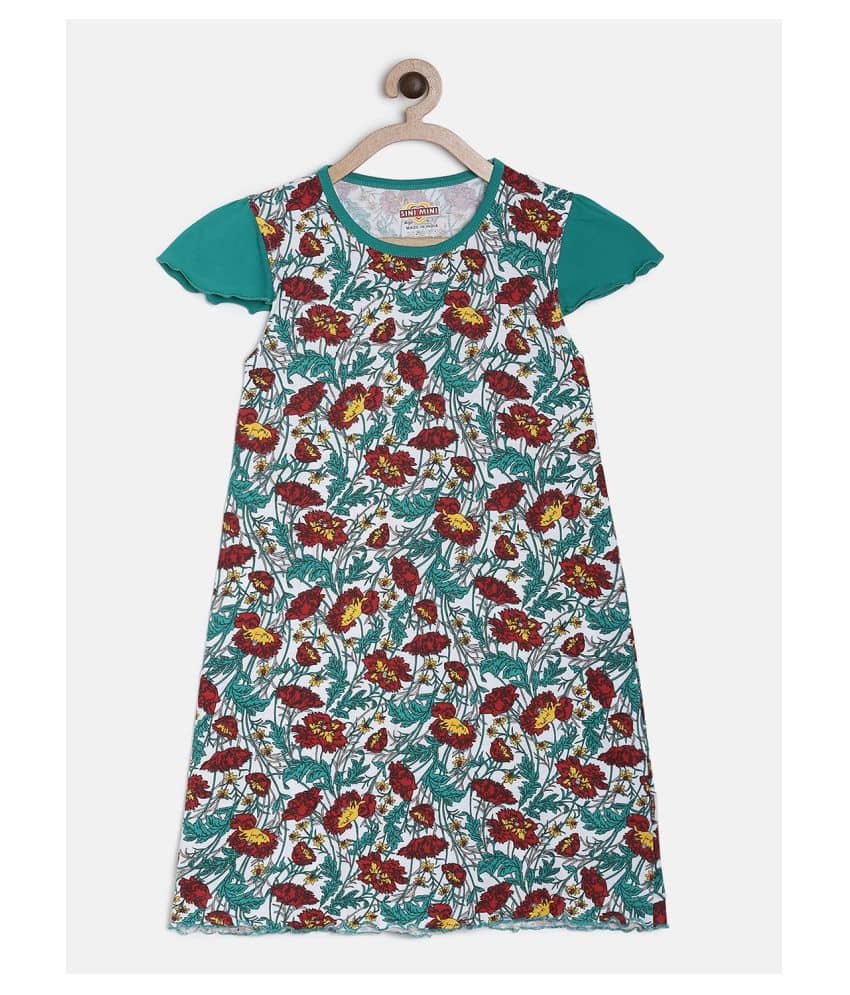 Sinimini 100% Cotton A-line Dress For Girls ( Pack of 1 , Dark Green )