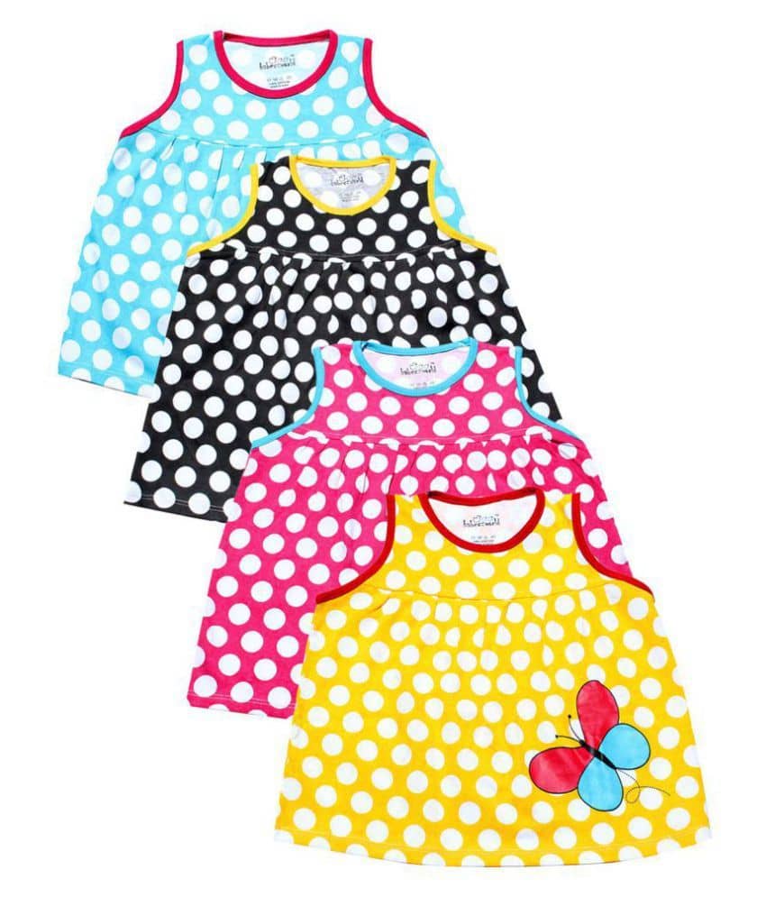 Babeezworld Pack of 4 Baby Girls 100% Cotton Frocks ( Multi )