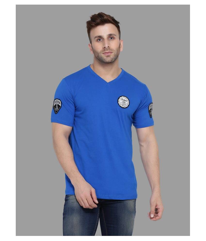     			Tfurnish Cotton Blend Blue Solids Slim Fit T-Shirt