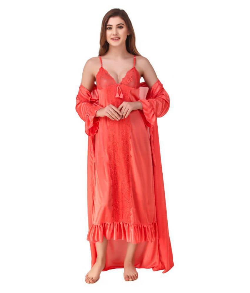 Reposey Satin Nighty & Night Gowns - Orange - Nightwear & Loungewear | Buy online on ZillyBuy