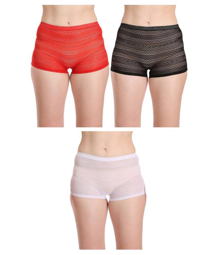     			Selfcare Pack of 3 Net/Mesh Women's Boy Shorts ( Multi Color )