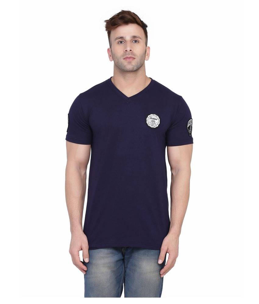     			Tfurnish Cotton Blend Navy Solids Slim Fit T-Shirt