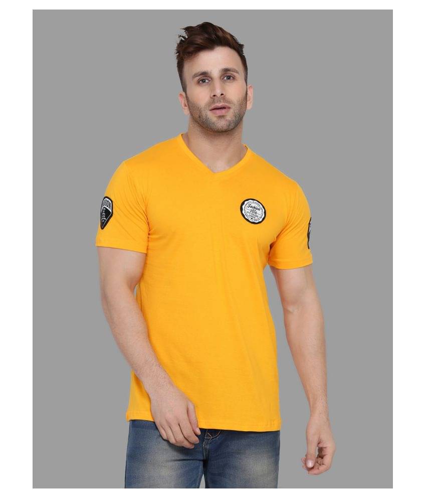 Tfurnish Cotton Blend Yellow Solids Slim Fit T-Shirt     			Tfurnish Cotton Blend Yellow Solids Slim Fit T-Shirt
