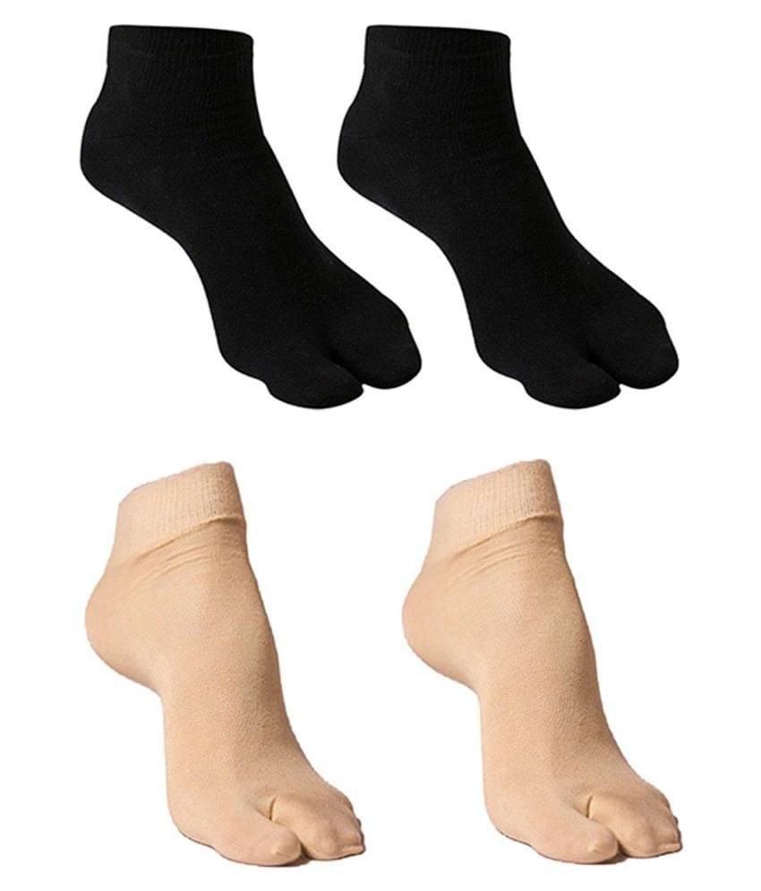     			Men & Women New Premium Quality Calf Length Thumb Socks (Black & Beige color)