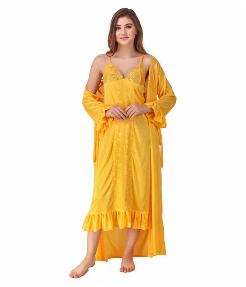 Reposey Satin Nighty & Night Gowns - Yellow - Nightwear & Loungewear | Buy online on ZillyBuy