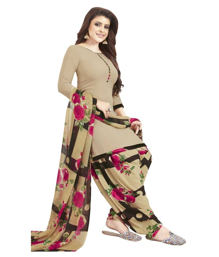 SAI DESIGNS Brown Crepe Dress Material - Unstitched Fabrics | Buy online on ZillyBuy