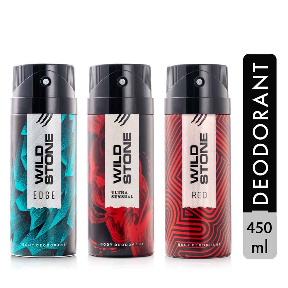     			Wild Stone Edge,Red and Ultra Sensual Deodorant Spray - For Men (450 ml, Pack of 3)