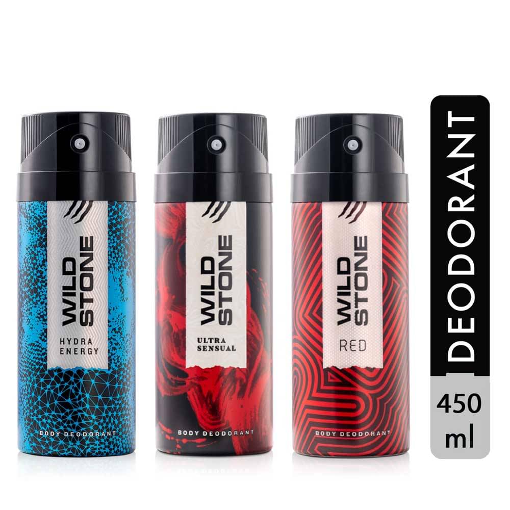 Wild StoneHydra Energy, Red & Ultra Sensual Deodorant Spray for Men 150 ml ( Pack of 3 ) Wild StoneHydra Energy, Red & Ultra Sensual Deodorant Spray for Men 150 ml ( Pack of 3 )