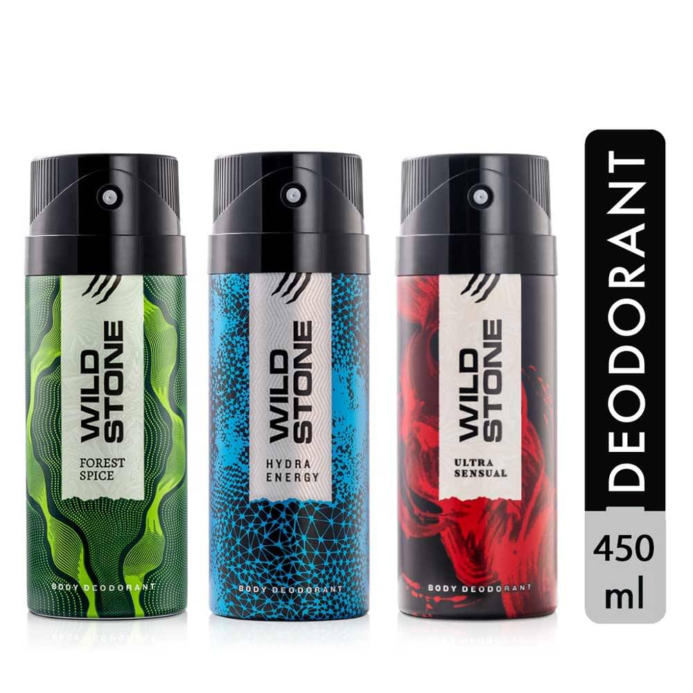 Wild Stone Hydra Energy & Ultra Sensual & Forest Spice Deodorant Spray - For Men (450 ml, Pack of 3) Wild Stone Hydra Energy & Ultra Sensual & Forest Spice Deodorant Spray - For Men (450 ml, Pack of 3)