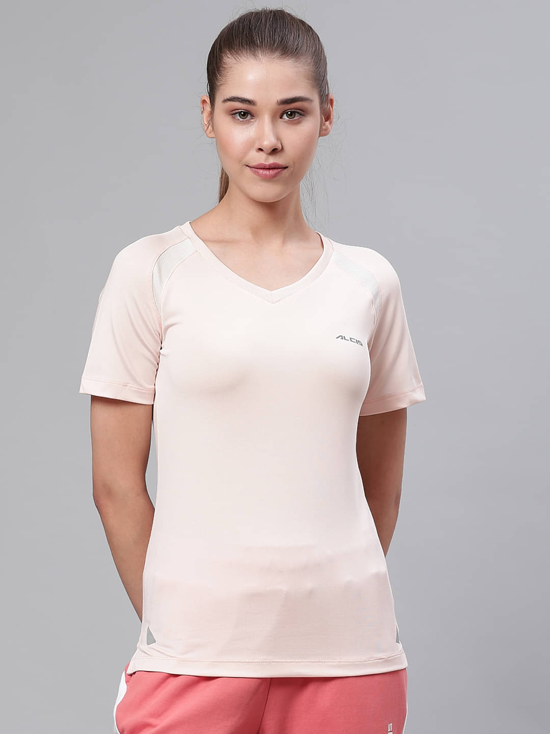     			Alcis Peach Polyester Polos