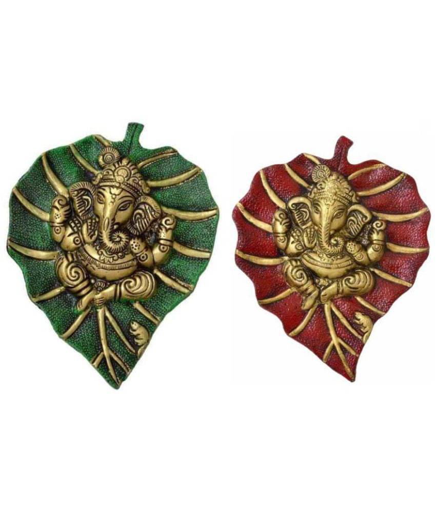 Shoptreed Aluminium Ganesh Idol on Leaf-Set of 2(Green&Red) Wall Sculpture Green - Pack of 2 Shoptreed Aluminium Ganesh Idol on Leaf-Set of 2(Green&Red) Wall Sculpture Green - Pack of 2