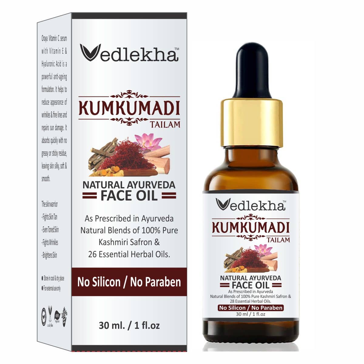 Vedlekha Ayurvedic Kumkumadi Face Oil For Skin Brightening & Glowing Skin For Men & Women Face Serum 30 mL