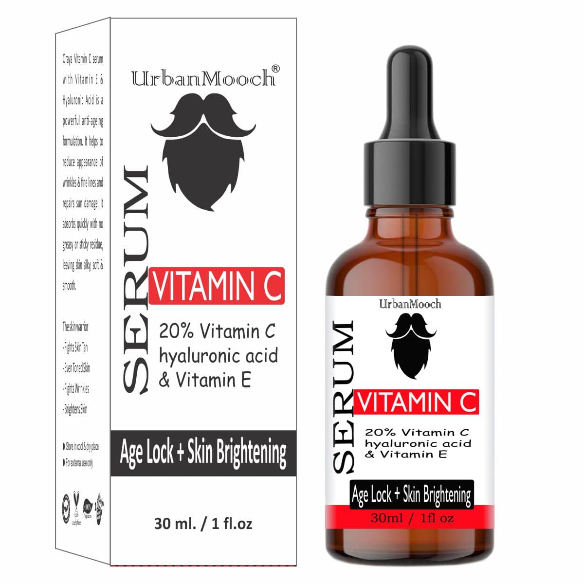 UrbanMooch Vitamin C 20% Facial Serum- Skin Whitening & Glowing Skin- Face Serum SPF 30 30 mL