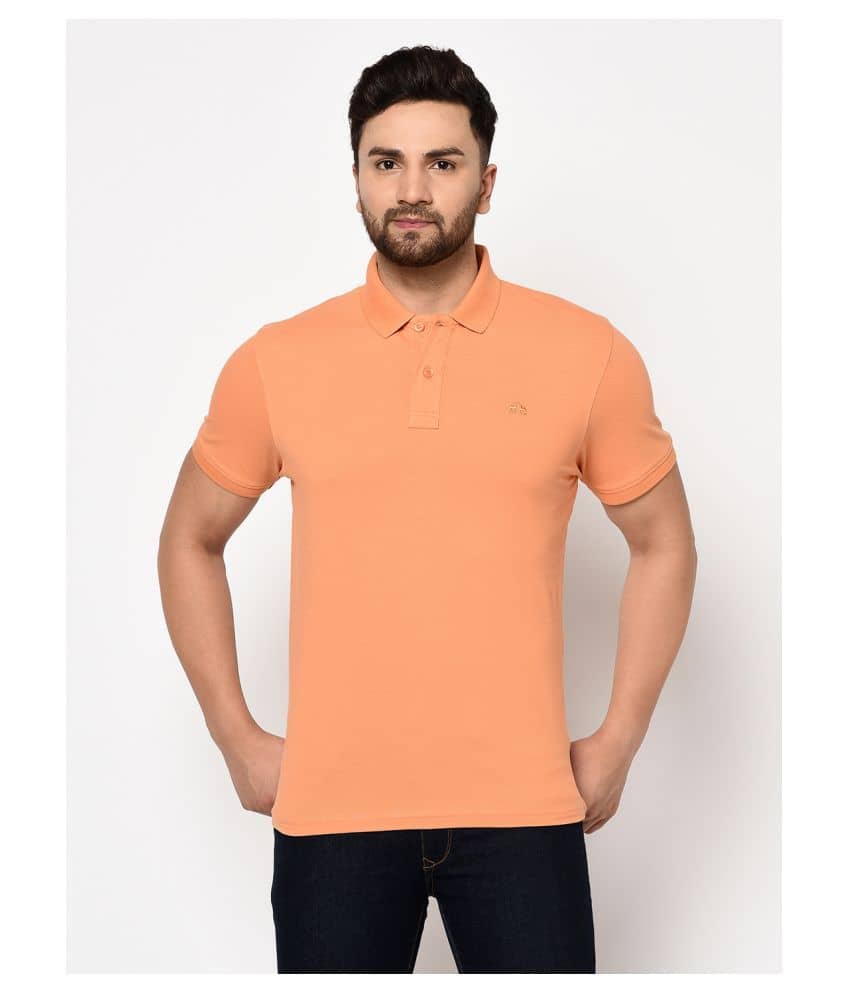 98 Degree North Pack of 1 Cotton Blend Slim Fit Solid Half Sleeves Men's Polo T Shirt ( Peach )