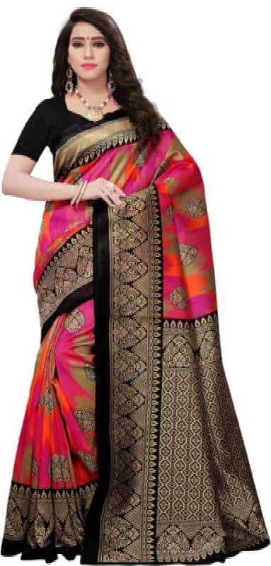 SVB SAREES Art Silk Saree With Unstitched Blouse Piece ( Pink ) - Sarees | Buy online on ZillyBuy