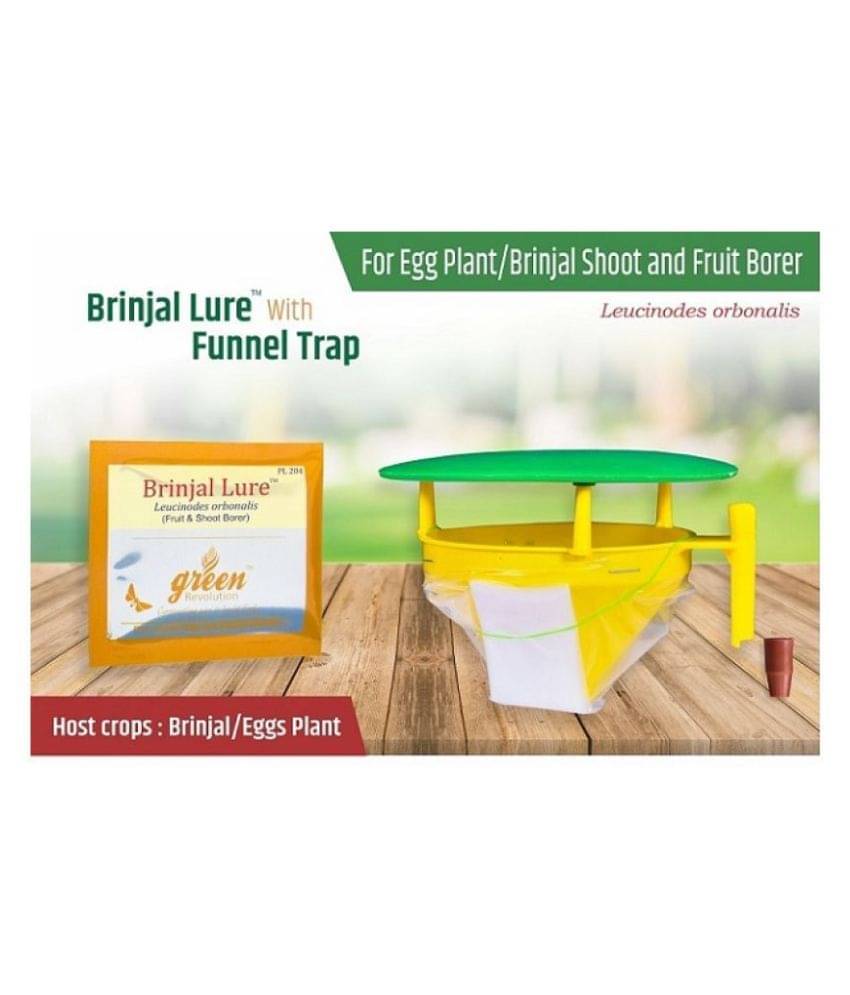 Combo pack of Funnel Pheromone Trap with Brinjal Lure (Leucinodes orbonalis pheromone Lure) for brinjal shoot and fruit borer. Pack of 10 Combo pack of Funnel Pheromone Trap with Brinjal Lure (Leucinodes orbonalis pheromone Lure) for brinjal shoot and fruit borer. Pack of 10