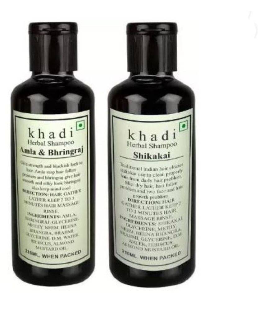 Khadi Herbal Combo Shampoo: Amla Bhringraj & Shikakai Shampoo 420 mL Pack of 2 Khadi Herbal Combo Shampoo: Amla Bhringraj & Shikakai Shampoo 420 mL Pack of 2