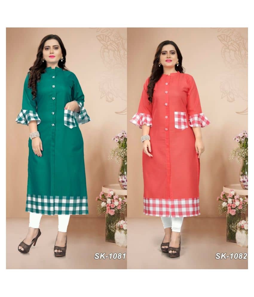 Lerkiza - Multicolor Cotton Women's Straight Kurti ( Pack of 2 ) - Kurtis, Tunics | Buy online on ZillyBuy