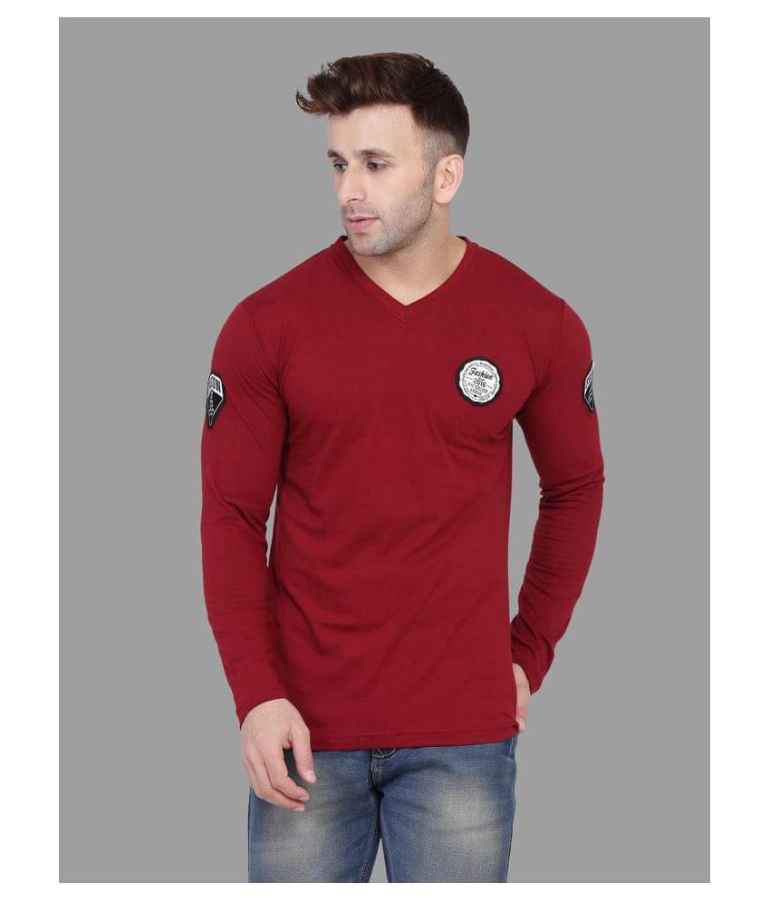     			Tfurnish Cotton Blend Maroon Solids T-Shirt